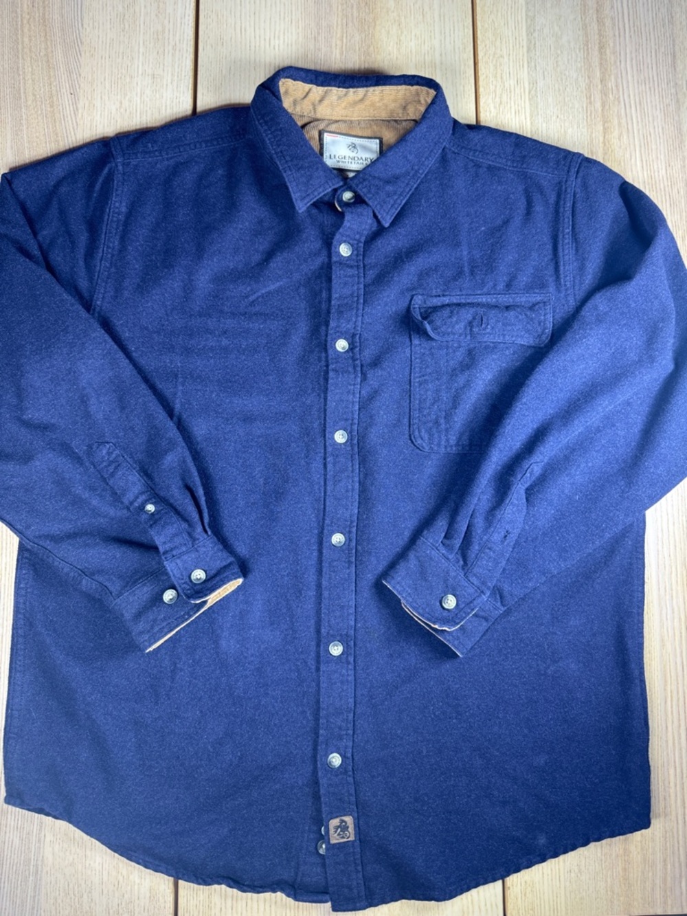 Legendary‎ Whitetails Mens Navy Blue Buck Camp Flannel Shirt Large Corduroy Trim